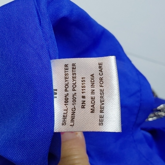 Romeo & Juliet Cobalt Blue W/ Black Silver BEADING Artsy abstract Dress Sz.M - Picture 8 of 9